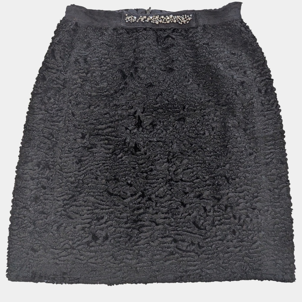 S Max Mara Black Textured Boucle Mini Skirt Rhinestone Waistband US 6 Designer